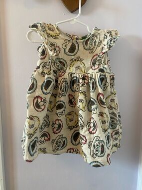 Sesame Street Cream Multi-Character Print Casual Dress